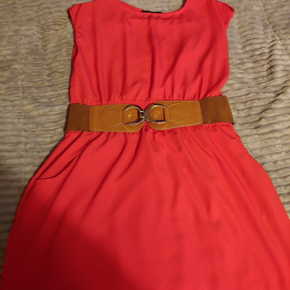 Red belted dress